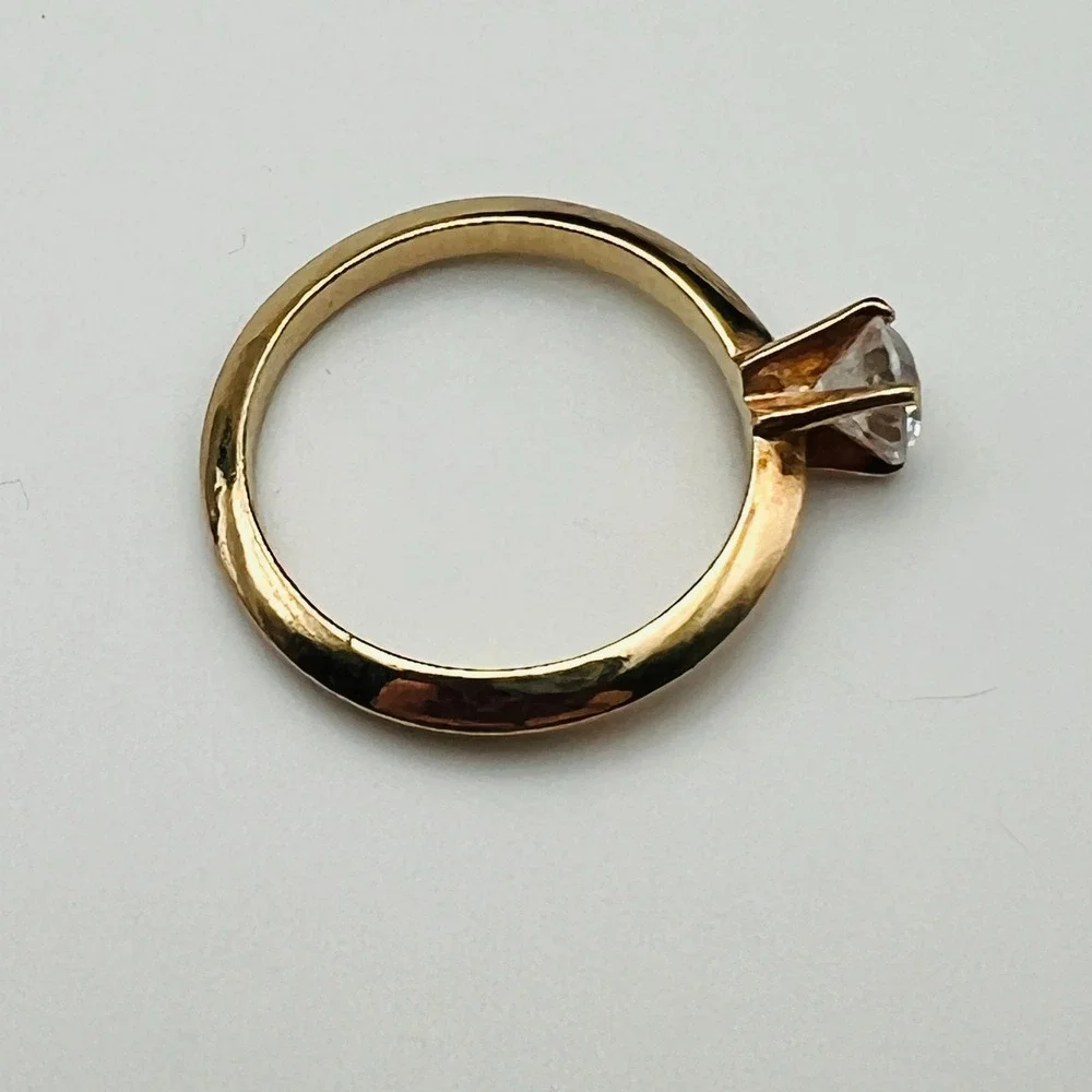 Vintage Solitaire Engagement Ring Gold Tone Clear Stone Size 10 Made in Korea